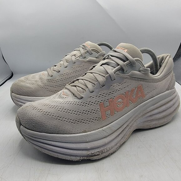 Hoka One One Bondi 8 Womens 10B White Harbor Mist Lunar Rock Running Shoes - Picture 4 of 15